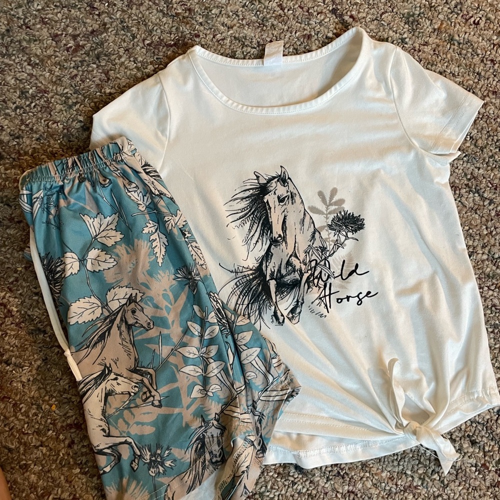 2 piece skirt and shirt with horses set.